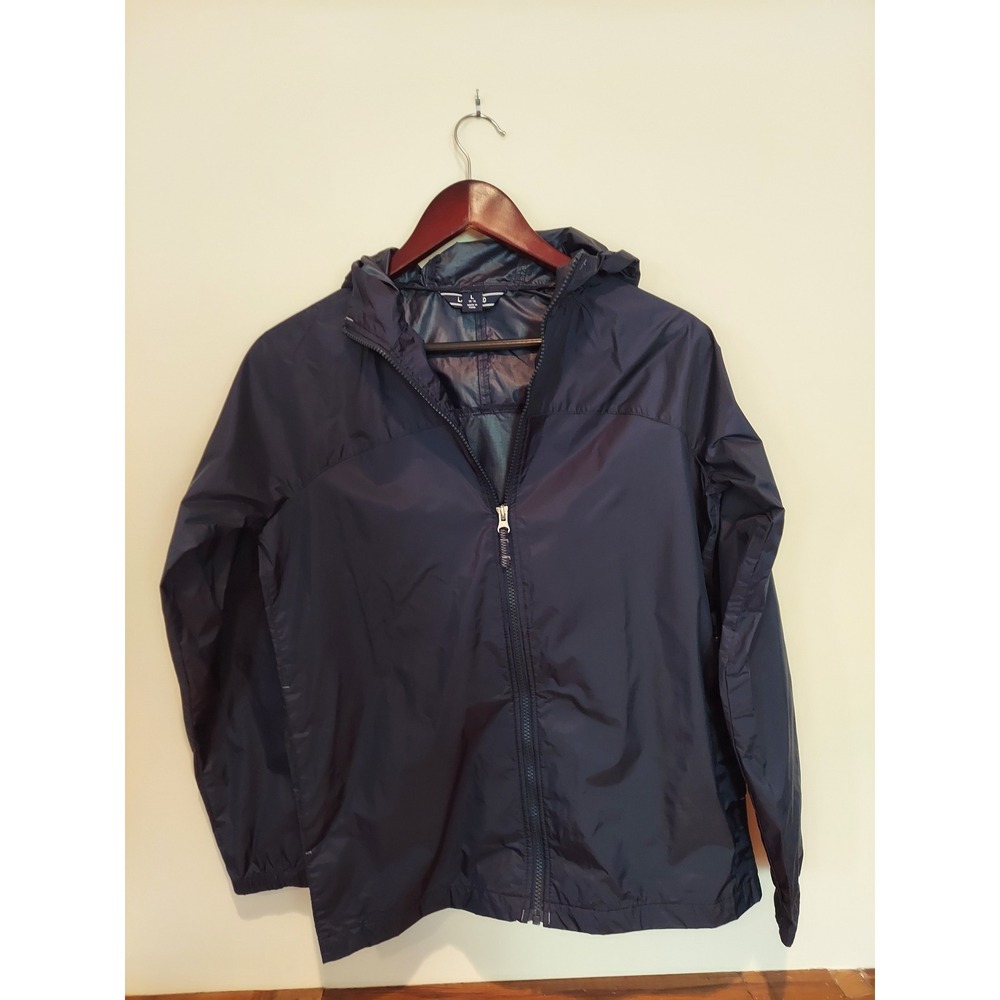 Lands End Boys Navy Blue Full Zip Hooded Windbreaker‎ Gorpcore Jacket Size L